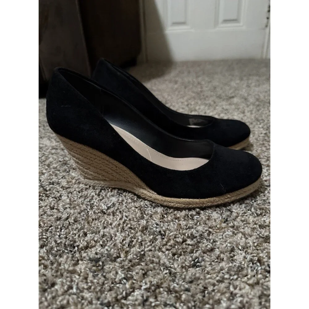 Charles by Charles David Black Espadrille Wedge Pumps Faux Suede Sz 7.5 M